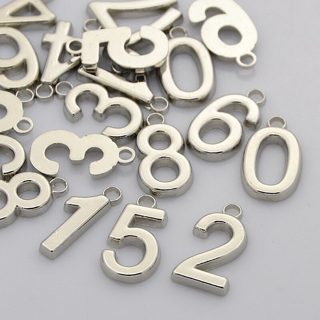10 Number Charms Antiqued Silver Tone Assorted Pendants Numeral