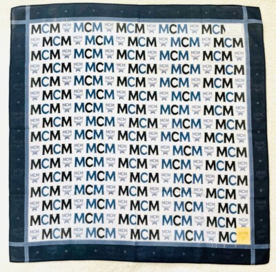 MCM mini Scarf Handkerchief Cotton Monogram Hair Bag Navy Blue logo backpack