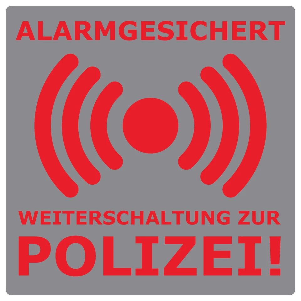 LABELOCEAN 5x Alarm gesichert, Alarmanlage, Überwacht Aufkleber 5x5 cm, Silber/ Rot 1050 SI