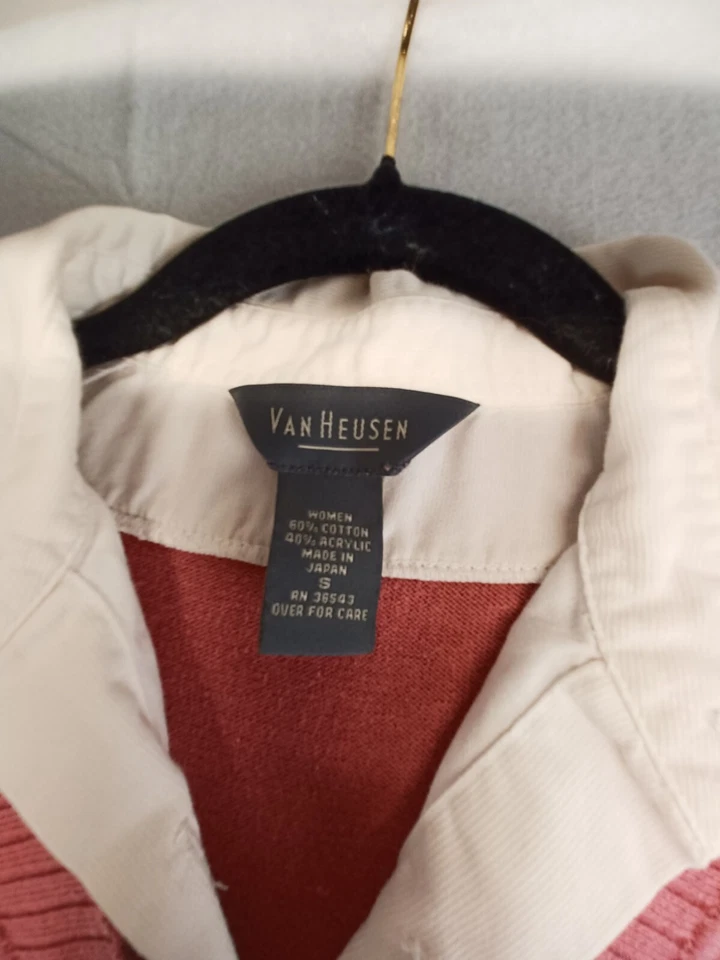 Suéter Van Heusen Mujer Pequeño Rosa Camisa Integrada Pullover Algodón en Capas Foto 3 de 4