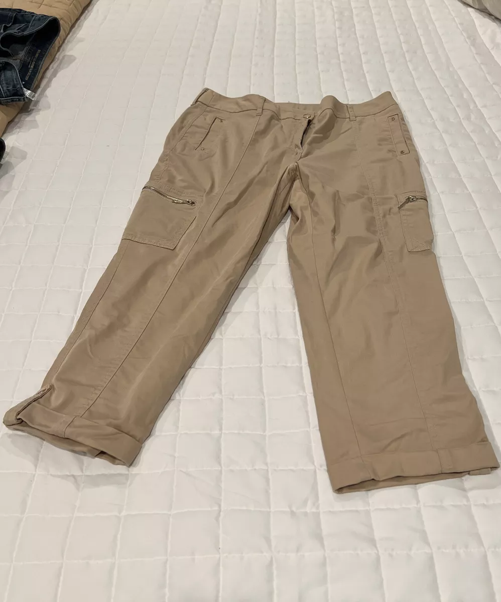 Chicos Pants Chicos 1.5 Petite Khaki Cargo Capri Cropped cuffed Legs Casual