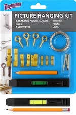Complete Picture Hanging Kit with Hangers, Wire, Screws, and Pencil