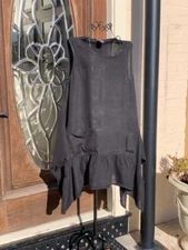 HLT675 Black Medium NWT Match Point Linen Shirt Tank Round Neck Flax Ruffle NEW