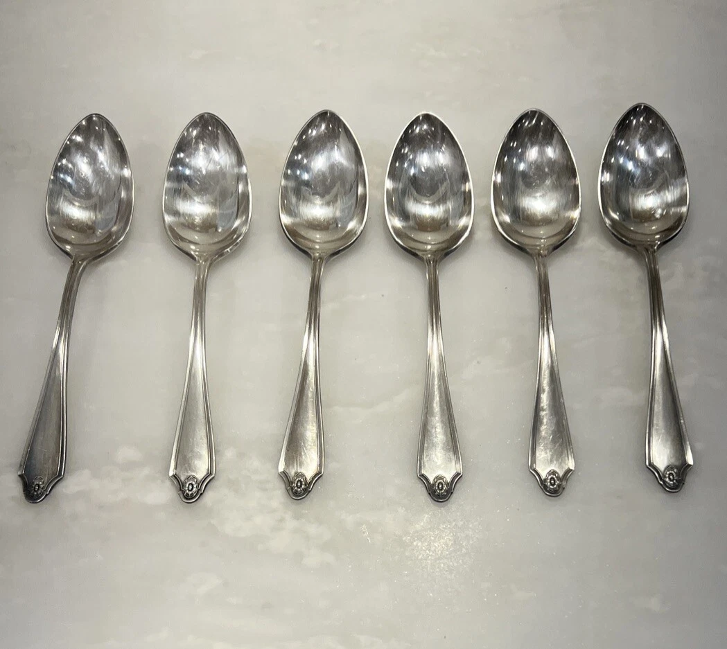 Oneida GEORGIAN Community Spoon 8-1/8" Silverplate Lot x6 L.Tablespoons Soup