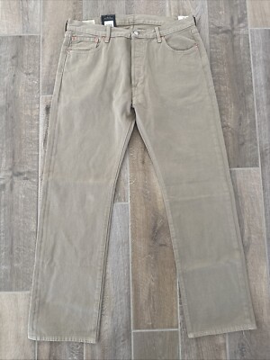 Levis Jeans Mens 36x32 Tan Beige 501 Button Fly Straight Leg Khaki Denim Big E
