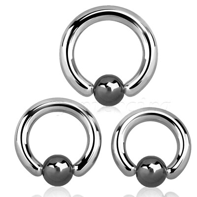 PAIR Hematite Stone Bead Surgical Steel Captive Bead Ring Earring & Septum Ring