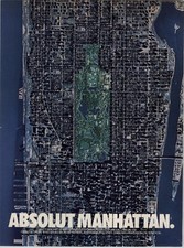 1992 Absolut Manhattan Aerial Photo Absolut Vodka Bottle Vintage Print Ad