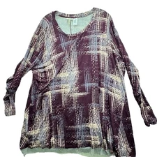 LOGO Lori Goldstein Women’s Plus Size 3X Long Tunic Top Bright Artsy Stretch