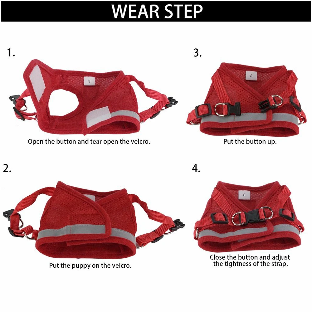 Dog Harness Pug Nylon Mesh Puppy Cat Harnesses Vest Reflective Walk Lead Leash
