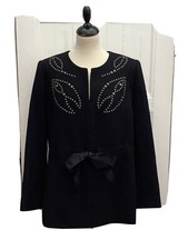 Bnwt Spirito Di Artigiano Ladies Stud Black Wool Tie Front Jacket Blazer Uk16