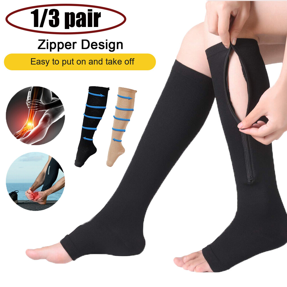 Compression Socks Open toe Toeless 1/3 Pairs for Women& Men 20-30mmHg Knee High-image