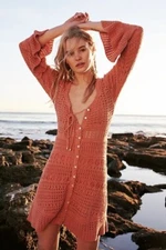 FREE PEOPLE SEDONA CROCHET MINI DRESS CORAL (SIZE XS) RRP £168