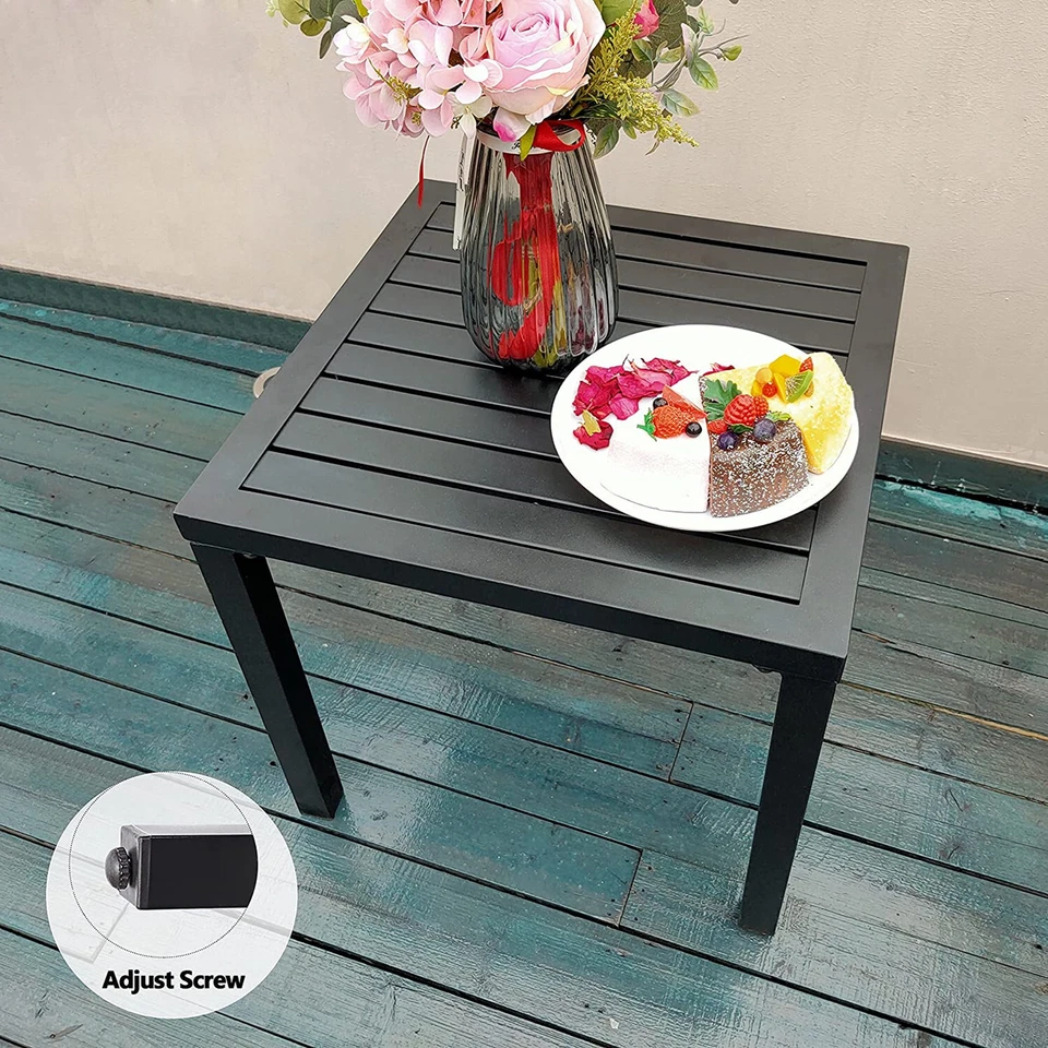 Metal Side Table Patio Outdoor End Coffee Table Square for Porch Balcony Garden - Image 2 of 4