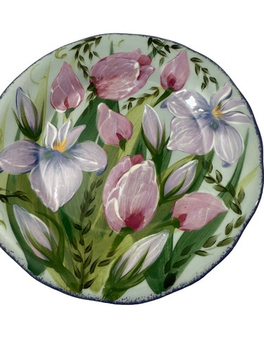 Lesal Ceramics Signed Easter Tulip Plate Pastel Spring Handpainted Lisa Lindberg - Picture 6 of 11