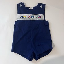 Vintage Baby Boy Short Overall Navy With Appliqu Trucks 18m Summer Classic