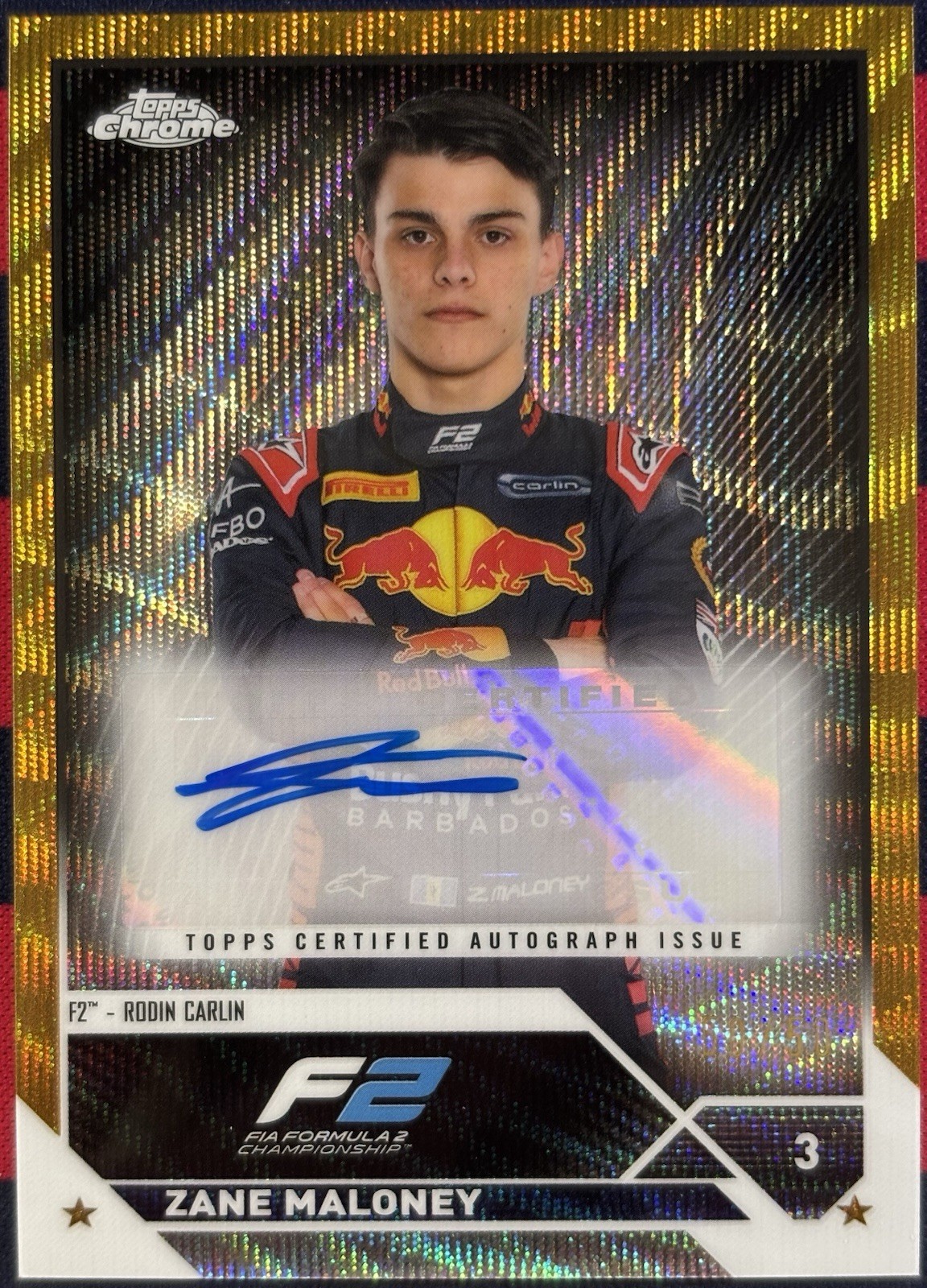 2023 Topps Chrome F1 Zane Maloney Gold Wave Refractor Auto #CAC-ZM 50/50
