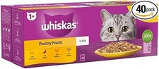 WHISKAS - 1+ Adult Wet Cat Food Pouches - 40 x 85 g - Poultry Selection - Bulk  4.55 per kilo
