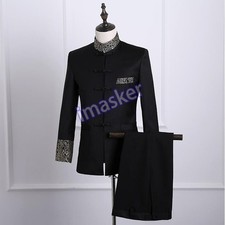 Chinese Style Mens Stand Collar Tang Suit Dress Casual Slim Fit Coats Pants 2PCS