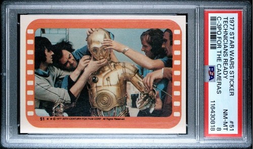1977 Topps Star Wars Stickers #51 Technicians ready C-3PO for the cameras
