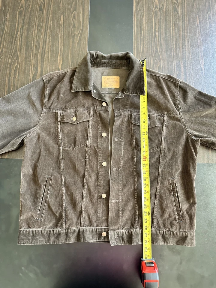 Jaqueta jeans masculina azul marinho antiga tamanho XXXL veludo marrom caminhoneiro mangas compridas - Imagem 2 de 4