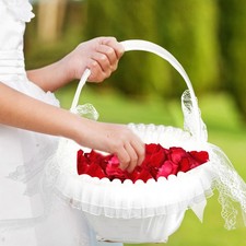 Wedding Flower Basket Lace Satin Material With Handle For Flower Girl
