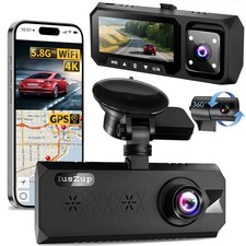 Dash Cam 3 Channel 4K with 5.8GHz WiFi GPS - 4K 1080P Dash Camera Front and R...