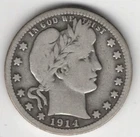 1914 D BARBER QUARTER DOLLAR 90% SILVER DENVER MINT 25¢ UNITED STATES AMERICA