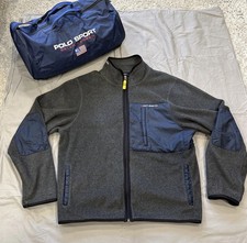 Polo Ralph Lauren Jacket Men Large Navy Fleece Vintage USA 90s Zip Up Bonus Bag