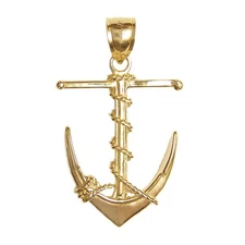 14k Yellow Gold 3D Anchor Pendant