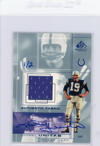 JOHNNY UNITAS - 2001 SP GAME USED ON CARD AUTO JERSEY - #1/2 BUYBACK