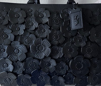 Authentic COACH BLACK/BLACK TEA ROSE APPLIQUE ROGUE CV467 