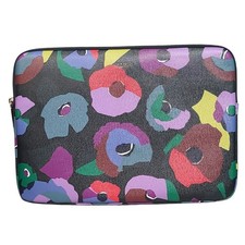 Kate Spade Saffiano Leather Laptop Sleeve Black Multi Floral Print EUC