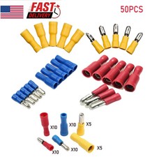 50PCS Insulated Male  Female Bullet Wire Terminal Crimp Connectors 22-10 AWG