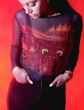 Cakeworthy Beetlejuice Dante's Inferno Back Goth Mesh Crop Short Ladies Sz Small