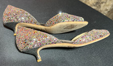 Jimmy Choo D'Orsay Multi-color Glitter Peep Toe Kitten Heels 37.5 EUC