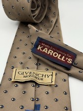 Givenchy Monsieur Vtg Tie Polyester Karroll  s Tan W Dot Pattern And Logo