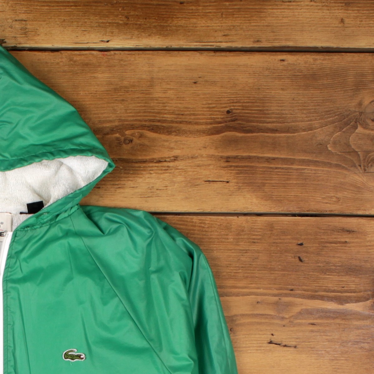 Vintage Izod Lacoste Windbreaker Jacket M Mens 80s Green Nylon Hood Lined Preppy thumbnail 7