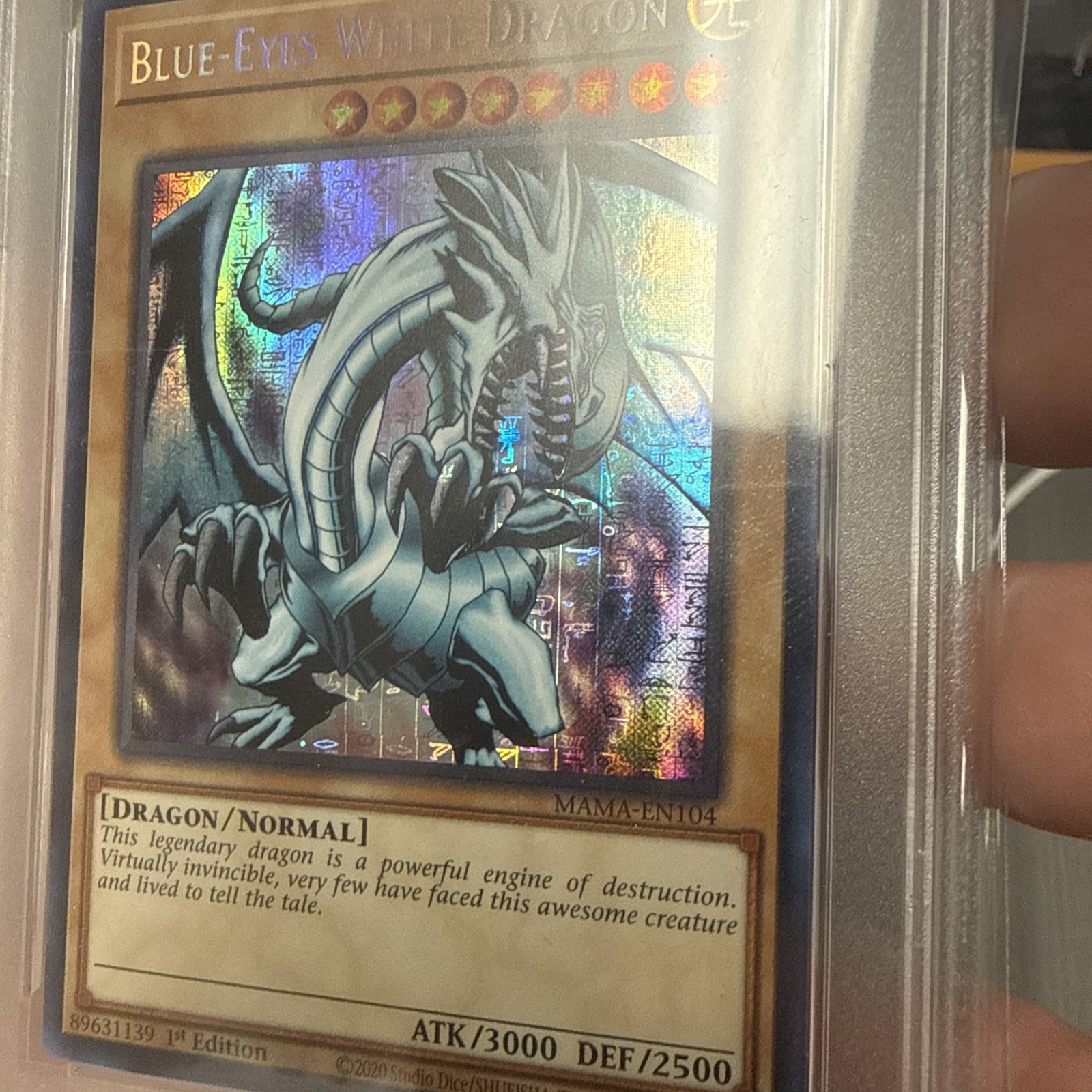 2022 Yu-Gi-Oh Blue-Eyes White Dragon MAMA-EN104 Pharaoh Secret Rare PSA 10 view 5