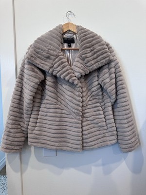 Bernardo Womens XS Posh Faux Fur Cropped Jacket Plush Taupe