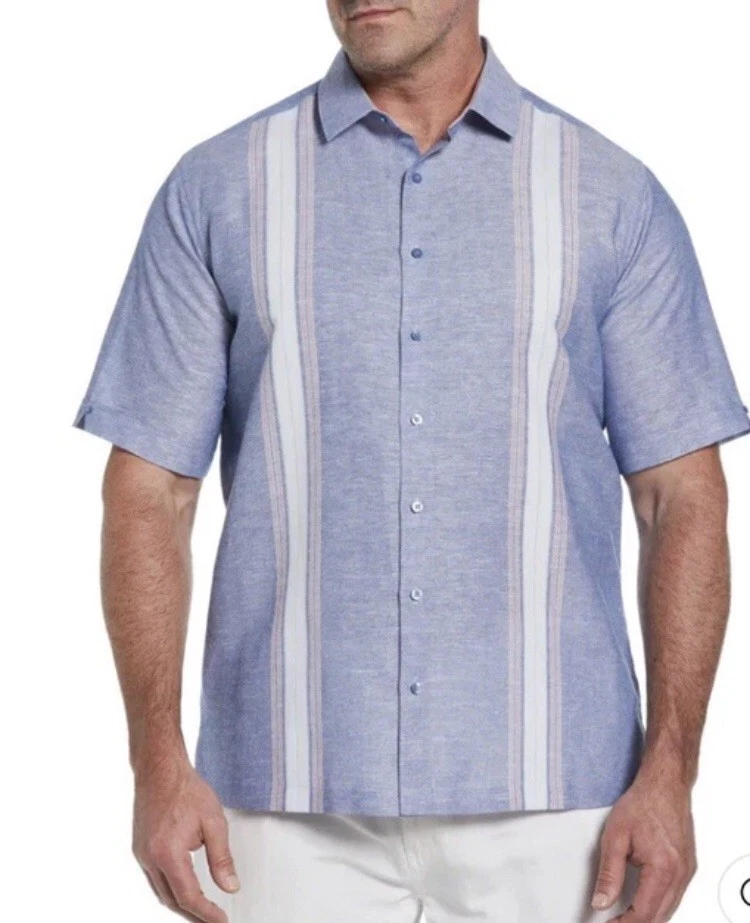 Cubavera Mens Hawaiian Aloha Button Front Short Sleeve Linen Shirt XLT