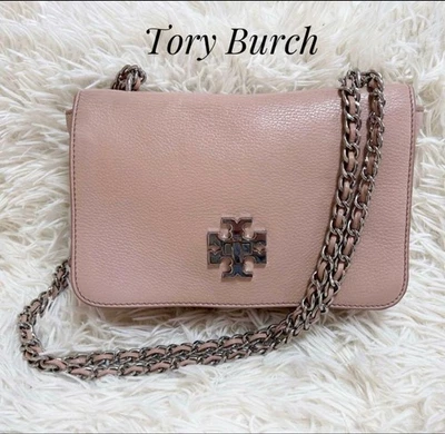 TORY BURCH Sac Bandoulière Cuir Chaîne Logo Pour Femme Rose Pâle Authentique - Photo 1/4