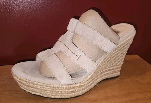 Sandali donna Ugg in tessuto con zeppa taglia 9 5 beige