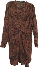 Ladies Animal Print Round Neck Twist Tie Back Long Sleeve Dress Size 24