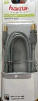 Hama Computer USB-Kabel 2.0 USB-A/USB-B M/M 3m Grau Vergoldet Neu