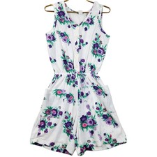 VTG Womens Size Medium Floral Sleeveless Terry Button Front Shorts Romper USA