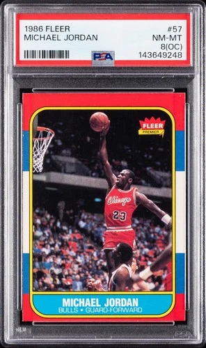 1986 FLEER #57 MICHAEL JORDAN ROOKIE RC PSA 8 OC