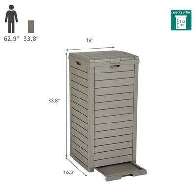  31 Gallon Large Outdoor Trash Bin, Waterproof Resin Garbage Can 
