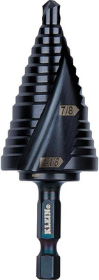 Klein Tools QRST11 Step Drill Bit, Quick Release Spiral Double-Fluted, 7/8 to 1-