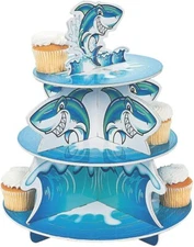 Fun Express Jawsome Shark Themed Three Tiered Cupcake Holder Birthday Everyday