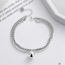Real Solid 925 Sterling Silver Women Ball Curb Box Beads Link Chain Bracelet  